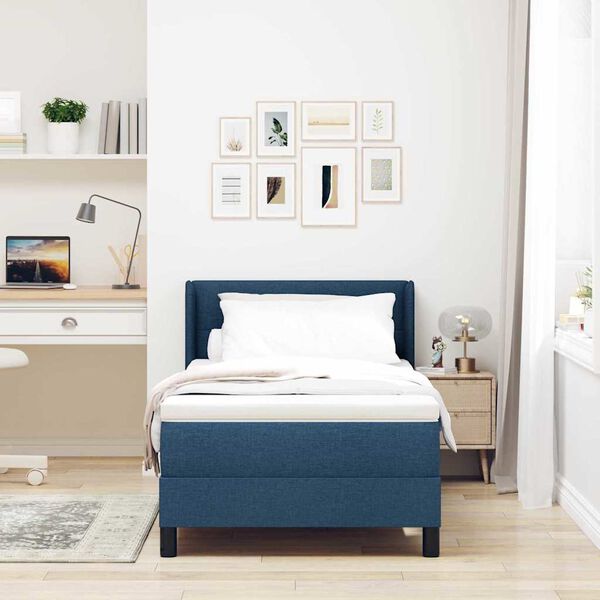 vidaXL Cama Box com colch&atilde;o com cabeceira Azul 200 x 80 cm Poli&eacute;ster
