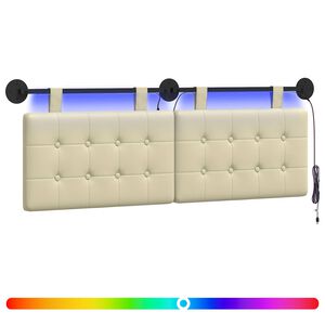 vidaXL Cabeceira suspensa Com luz LED Creme Couro Sint&eacute;tico