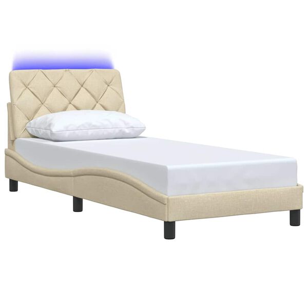 vidaXL Estrutura de cama com LED sem colch&atilde;o 80x200 cm tecido creme