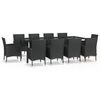 vidaXL 11 pcs conjunto de jantar p/ jardim c/ almofad&otilde;es vime PE preto