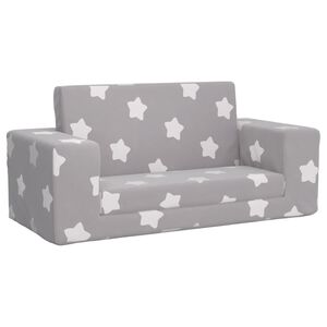 vidaXL Sof&aacute;-cama infantil 2 lugares c/ estrelas pel&uacute;cia cinzento-claro