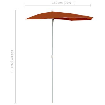 vidaXL Guarda-sol semicircular com mastro 180x90 cm terracota