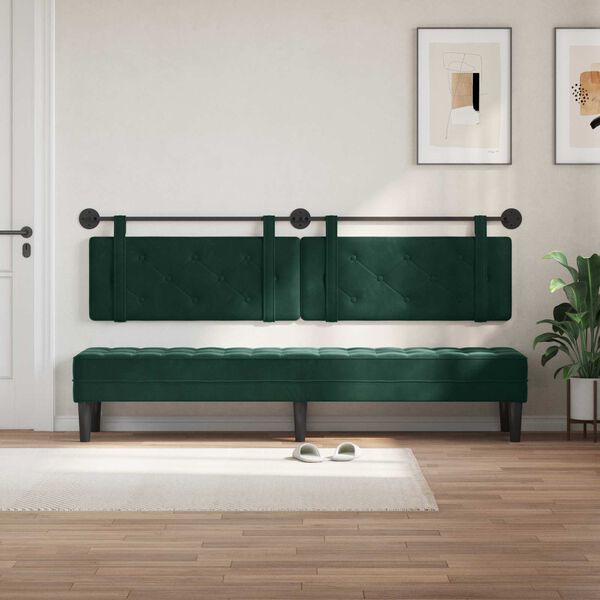 vidaXL Cabeceira Suspensa Verde Escuro 210 x 55 x 5 cm Veludo