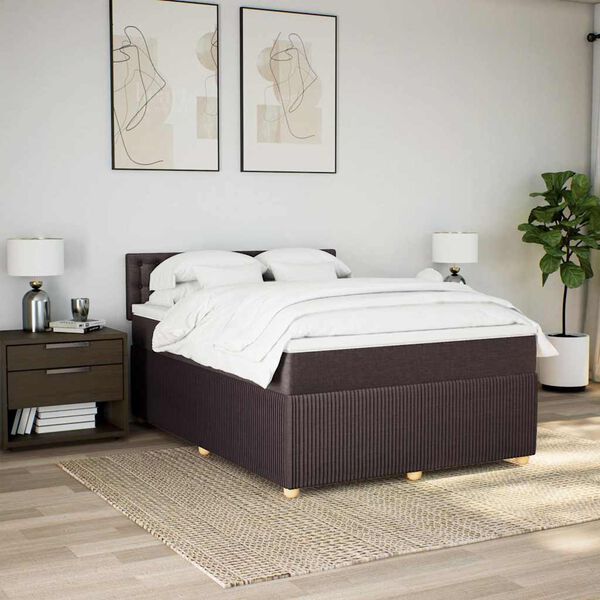 vidaXL Cama com molas/colch&atilde;o 140x190 cm tecido castanho-escuro