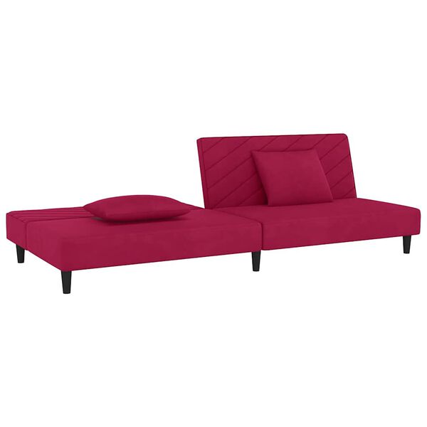 vidaXL Sof&aacute;-cama 2 lugares com duas almofadas veludo vermelho tinto