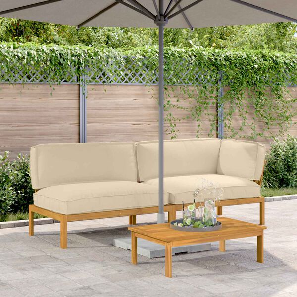 vidaXL Conjunto de Sof&aacute;s Liso 3 pcs Bege Madeira S&oacute;lida de Ac&aacute;cia