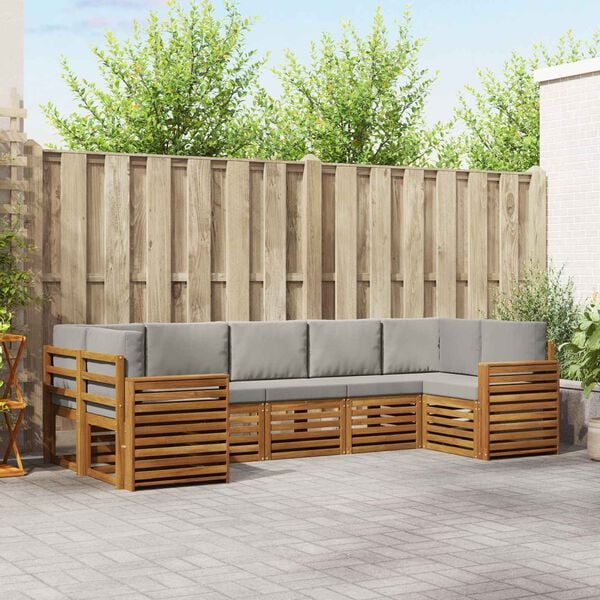 vidaXL Conjunto de Sof&aacute; Sectional 7 pcs Cinza Natural e Claro