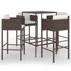 vidaXL 5 pcs conjunto de bar p/ jardim com almofad&otilde;es vime PE castanho