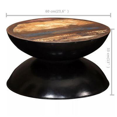 vidaXL Mesa de centro madeira recuperada maciça base preta 60x60x33 cm
