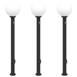 vidaXL Conjunto de 3 postes de ilumina&ccedil;&atilde;o com sensor e tomada, 120 cm, pretos, IP44