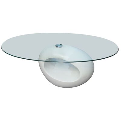 vidaXL Mesa de centro com tampo oval de vidro, branco brilhante