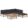vidaXL 6 pcs conj. lounge jardim em bambu c/ almofad&otilde;es cinza-escuro