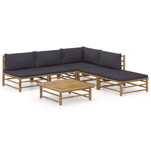 vidaXL 6 pcs conj. lounge jardim em bambu c/ almofad&otilde;es cinza-escuro