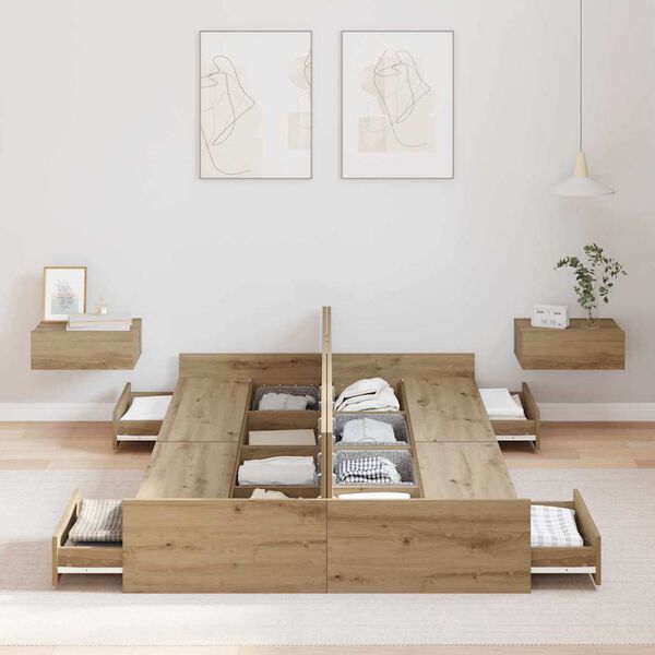 vidaXL Estrado de cama com arruma&ccedil;&atilde;o Carvalho Artesanal 120 x 190 cm