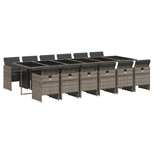 vidaXL 13 pcs conjunto jantar p/ jardim c/ almofad&otilde;es vime PE cinzento