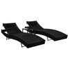 vidaXL Espregui&ccedil;adeiras com mesa 2 pcs vime PE e textilene preto