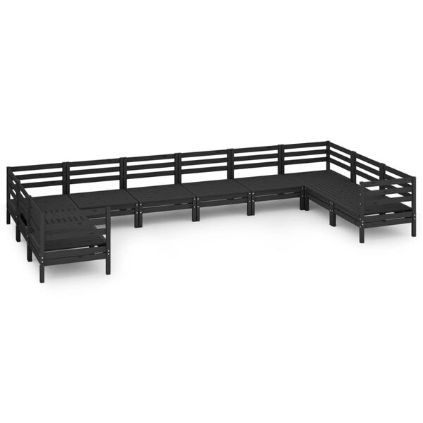 vidaXL 10 pcs conjunto lounge de jardim pinho maci&ccedil;o preto