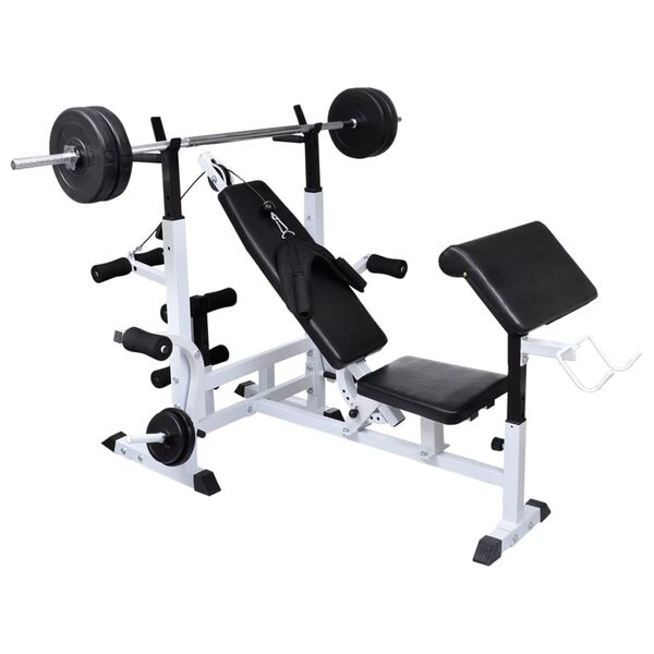 vidaXL Banco muscula&ccedil;&atilde;o c/ suporte p/ pesos + barras e halteres 120 kg