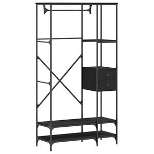 vidaXL Suporte para roupas c/ prateleiras derivados de madeira preto