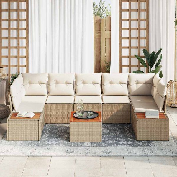 vidaXL Conjunto de Sof&aacute; de Jardim 8 pcs Bege Rattan Sint&eacute;tico