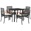 vidaXL 5 pcs conjunto de jantar p/ jardim c/ almofad&otilde;es vime PE preto
