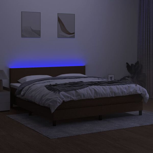 vidaXL Cama box spring c/ colch&atilde;o/LED 160x200cm tecido castanho-escuro