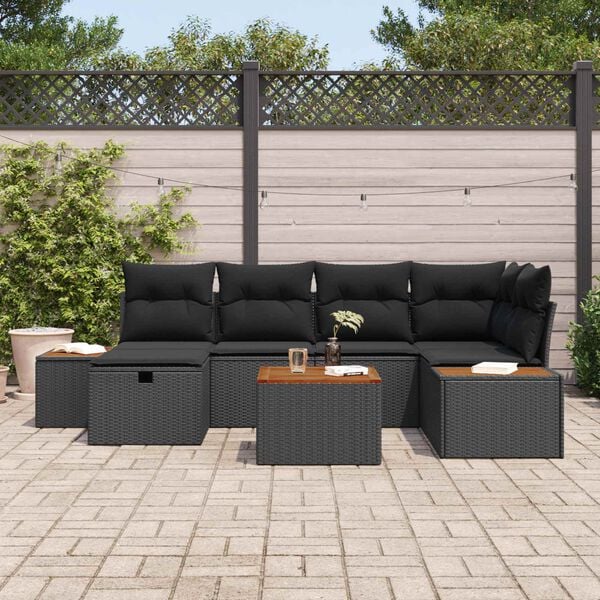 vidaXL Conjunto de Sof&aacute; de Jardim 7 pcs Preto 55 x 62 x 69 cm