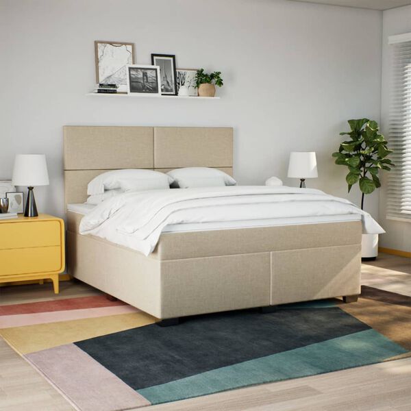 vidaXL Cama com molas/colch&atilde;o 180x200 cm tecido cor creme