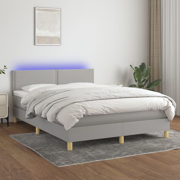 vidaXL Cama box spring c/ colch&atilde;o e LED 140x190 cm tecido cinza-claro