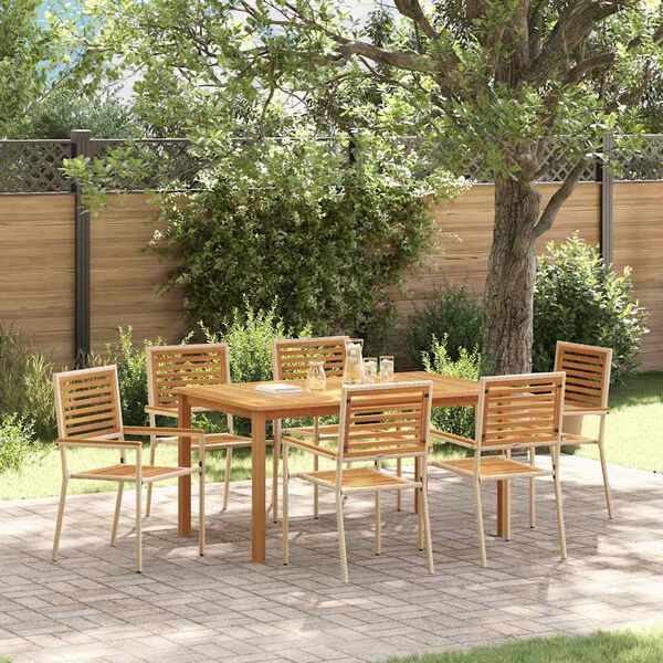 vidaXL Conjunto de Jantar para Jardim 7 pcs Bege Rattan Sintético
