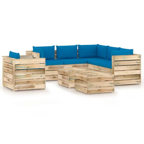 vidaXL 8 pcs conj. lounge jardim c/ almofad&otilde;es madeira impreg. verde