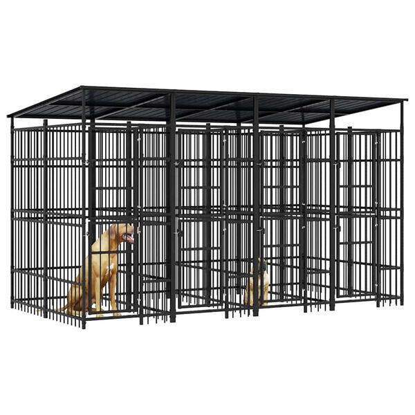 vidaXL Canil de exterior com telhado 7,37 m&sup2; a&ccedil;o