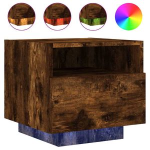 vidaXL Mesa de cabeceira com luzes LED 40x39x37 cm carvalho fumado