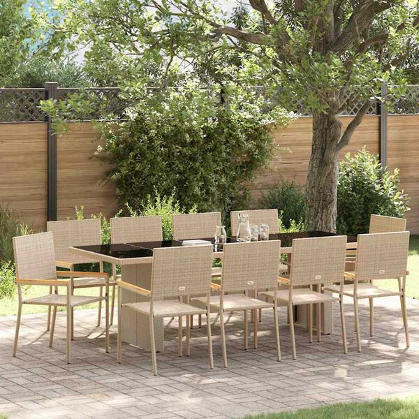 vidaXL Conjunto de Jantar para Jardim 11 pcs Bege vime PE