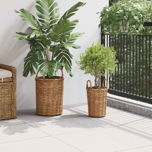 vidaXL Cesta de Plantas com armazenamento 2 pcs Castanho Rattan Kubu