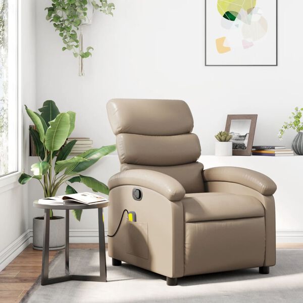 vidaXL Poltrona de massagens reclin&aacute;vel couro artificial cappuccino