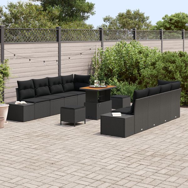 vidaXL Conjunto de Sofá de Jardim com almofada 11 pcs Preto