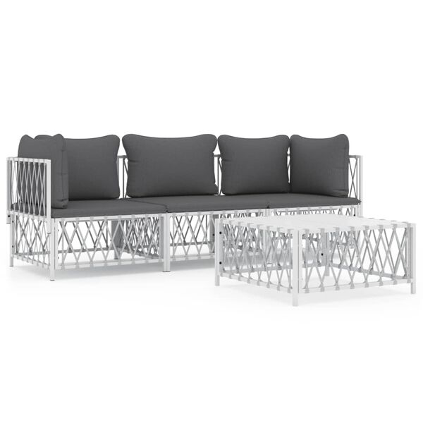 vidaXL 4 pcs conjunto lounge de jardim com almofadões aço branco