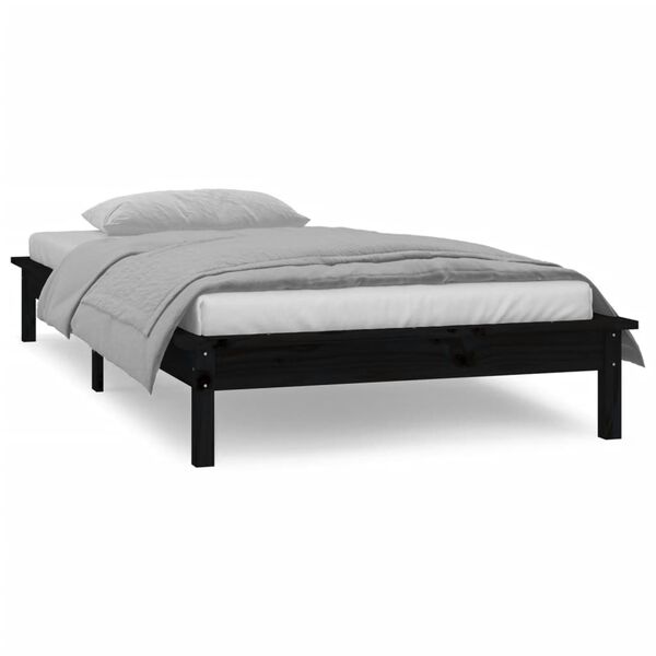 vidaXL Estrutura cama c/ LED solteiro 75x190 cm madeira maciça preto