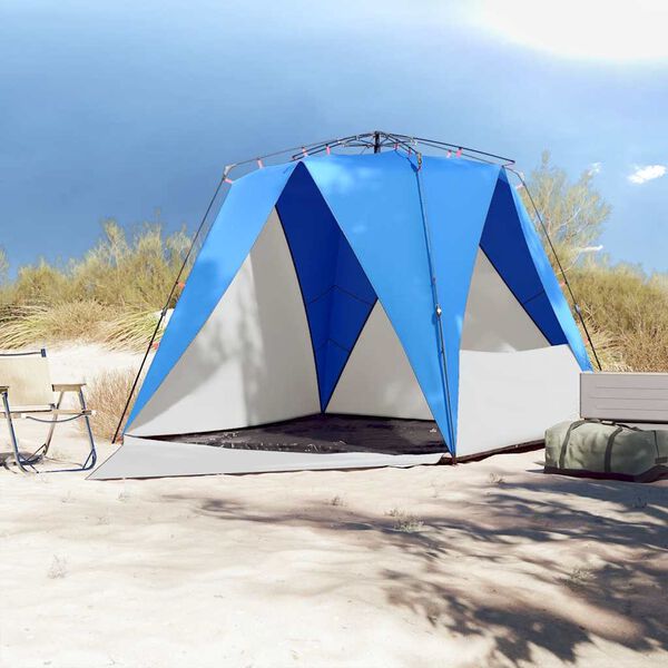 vidaXL Tenda praia 4 pessoas libertação rápida impermeável azul ciano