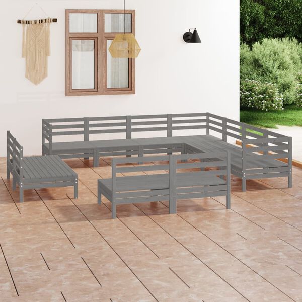 vidaXL 11 pcs conjunto lounge de jardim pinho maci&ccedil;o cinzento