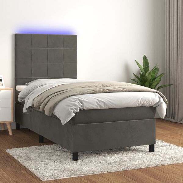 vidaXL Cama box spring c/ colch&atilde;o/LED 80x200 cm veludo cinzento-escuro
