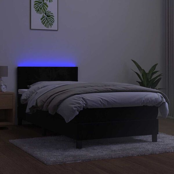 vidaXL Cama box spring c/ colch&atilde;o/LED 80x200 cm veludo preto