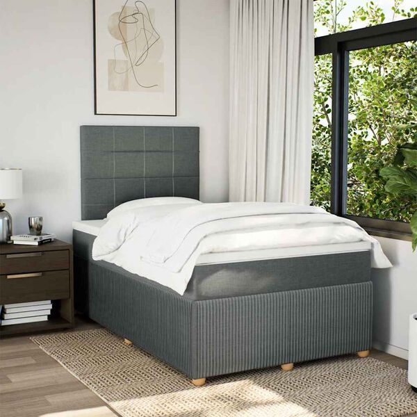 vidaXL Cama boxspring com colch&atilde;o 120x190 cm tecido cinzento-escuro