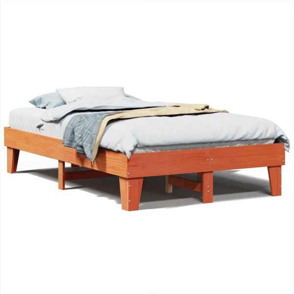 vidaXL Cama sem colch&atilde;o 135x190 cm madeira pinho maci&ccedil;a castanho-mel