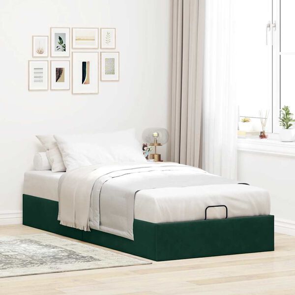 vidaXL Otomano Bed Frame No Colch&atilde;o Verde Escuro 80x200 cm Veludo