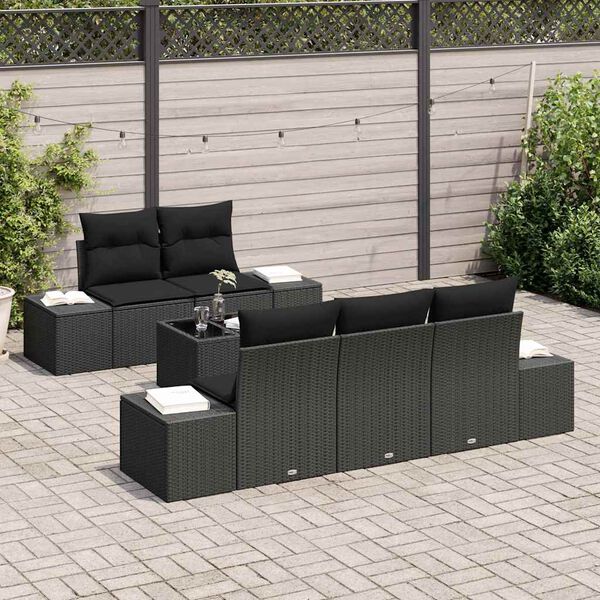 vidaXL Conjunto de Sof&aacute; de Jardim com almofada 6 pcs Preto vime PE