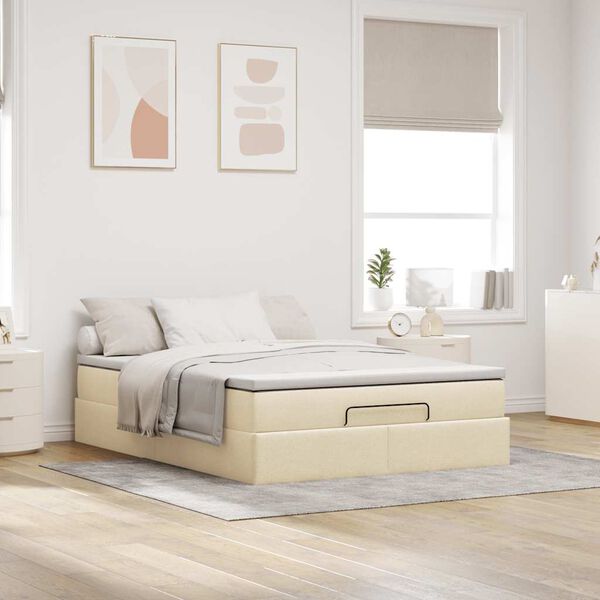 vidaXL Estrutura de cama otomana com creme de colch&atilde;o 140x190cm tecido