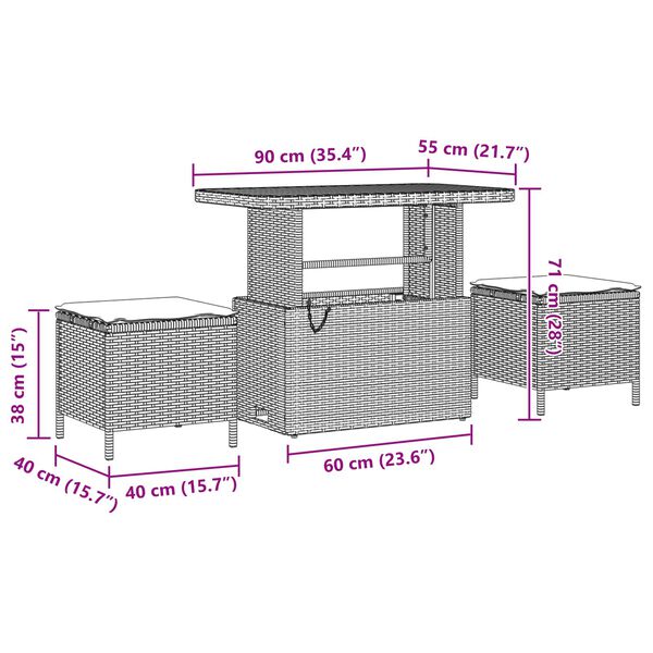 vidaXL Conjunto de Sof&aacute; de Jardim com almofada Preto vime PE
