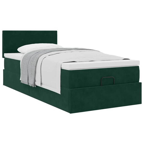 vidaXL Cama otomana com colch&atilde;o 120x190 cm veludo verde-escuro